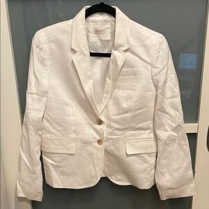 J Crew White Tailored Blazer with Notched Lapels, Linen Blazer